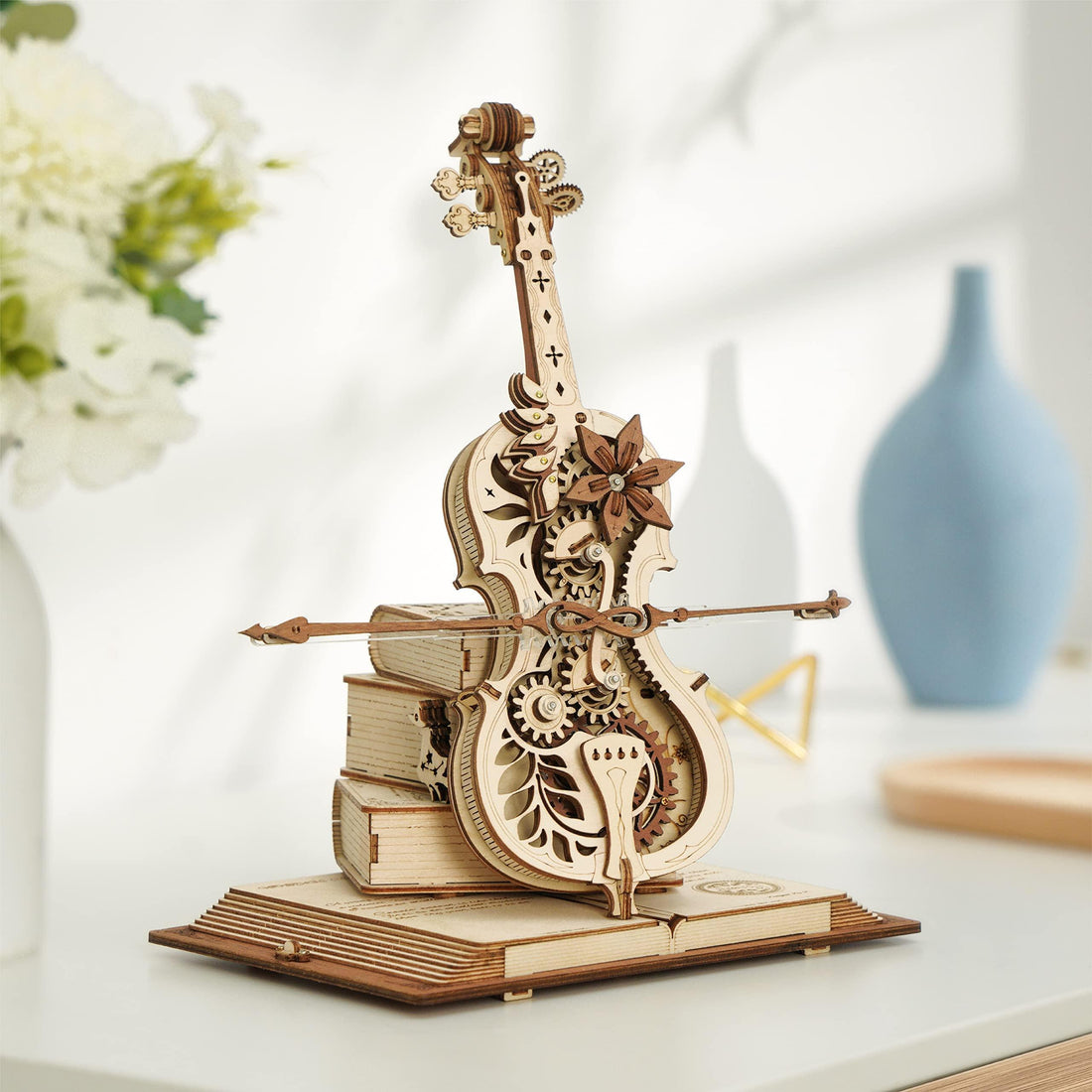 3D Wooden Magic Violin Cello Mechanical Music Box Moveable - PuzelCraft