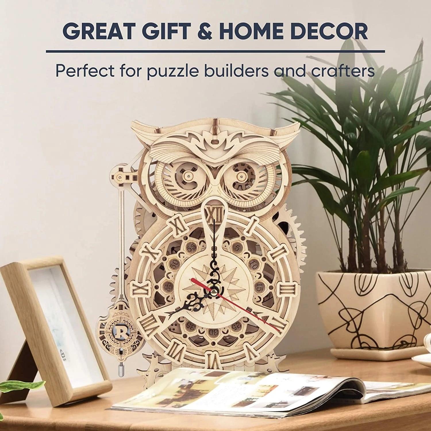 3D Owl Wooden Clock Building Decoration - PuzelCraft