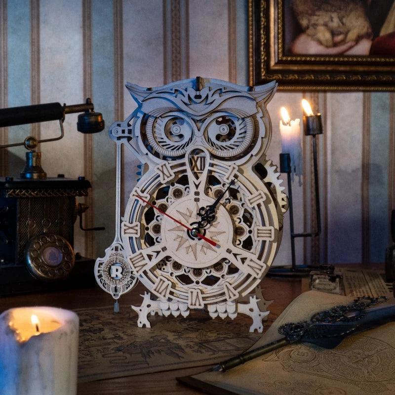 3D Owl Wooden Clock Building Decoration - PuzelCraft