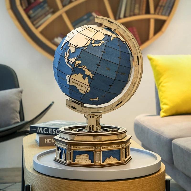 3D Wooden Puzzle Globe Model with Ocean Map - PuzelCraft