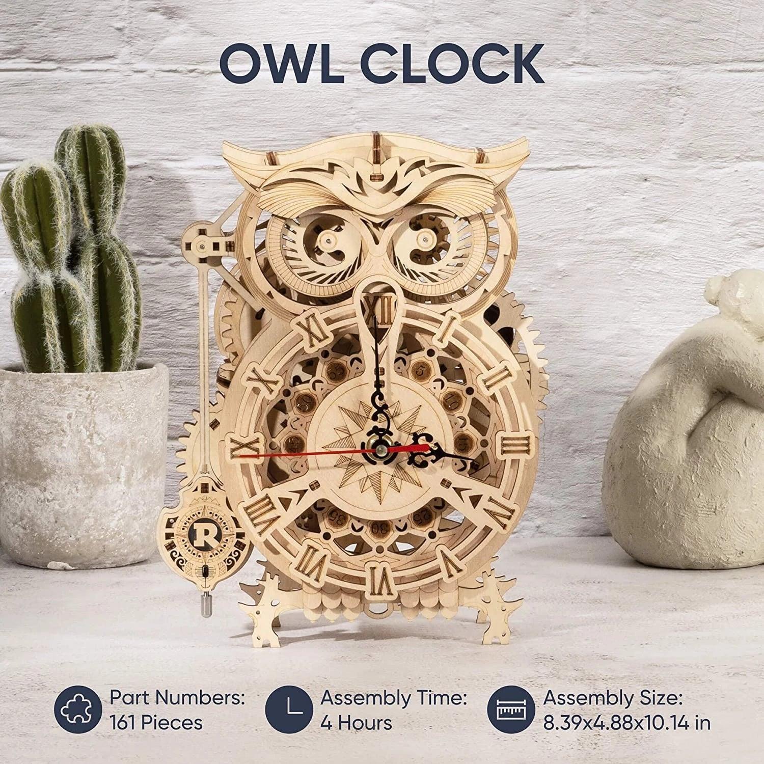 3D Owl Wooden Clock Building Decoration - PuzelCraft